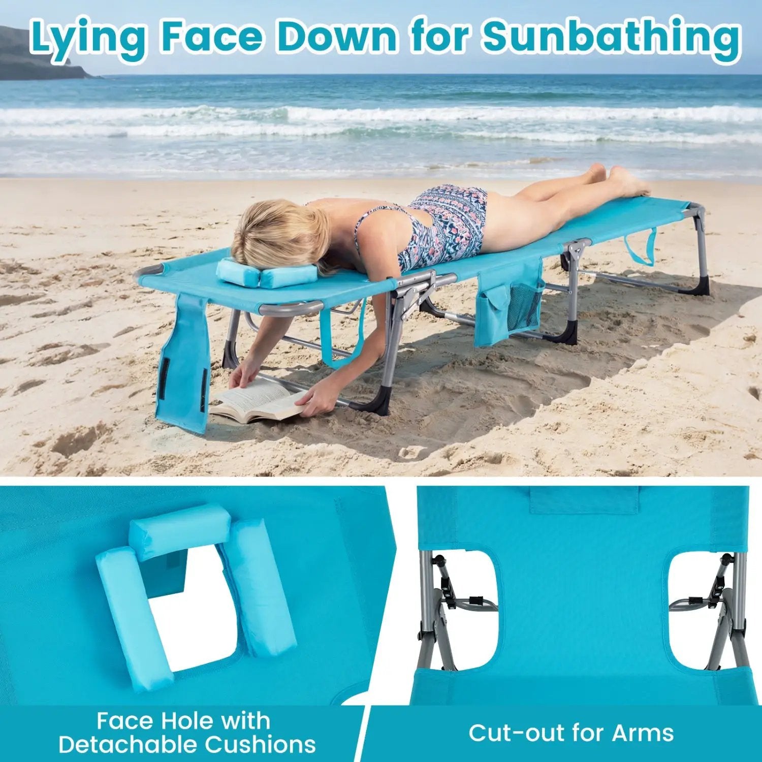 Tanning Chair with Face Arm Holes Folding Chair by DirectDeals