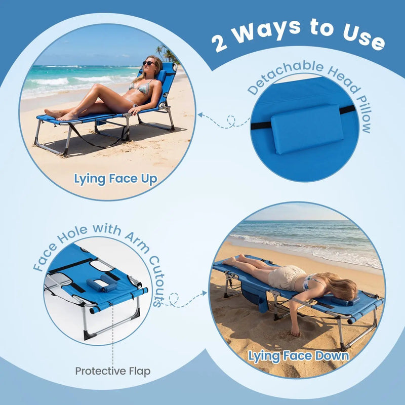 Tanning Chair with Face Arm Holes Portable Sunbathing Chair by DirectDeals