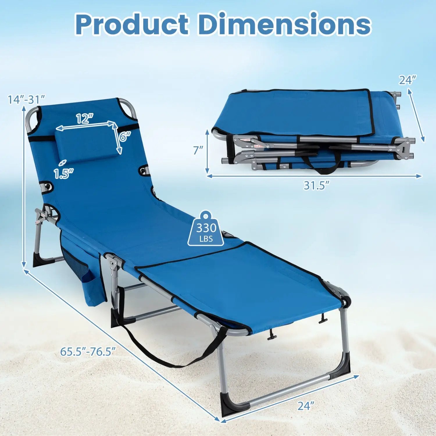 Tanning Chair with Face Arm Holes Portable Sunbathing Chair by DirectDeals