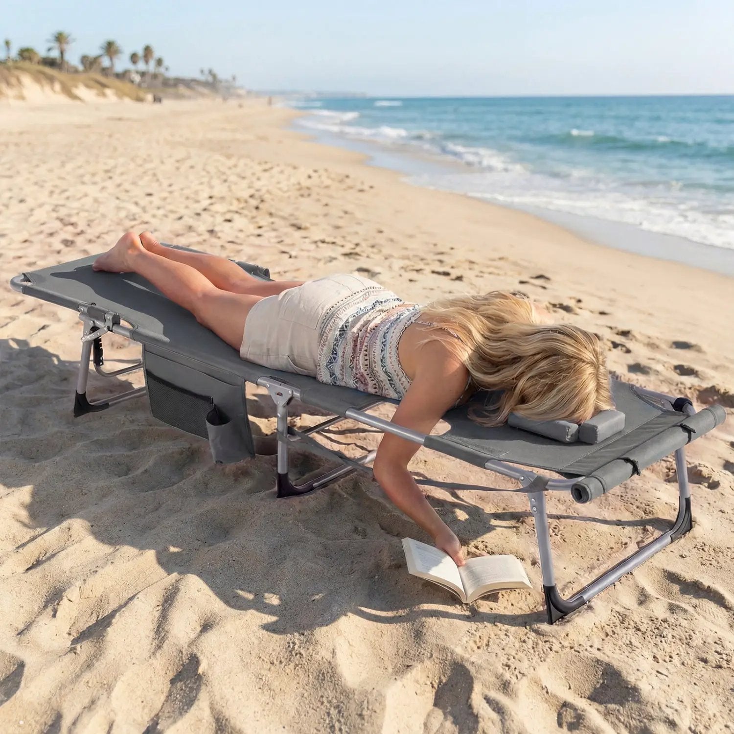 Tanning Chair with Face Arm Holes Portable Sunbathing Chair by DirectDeals