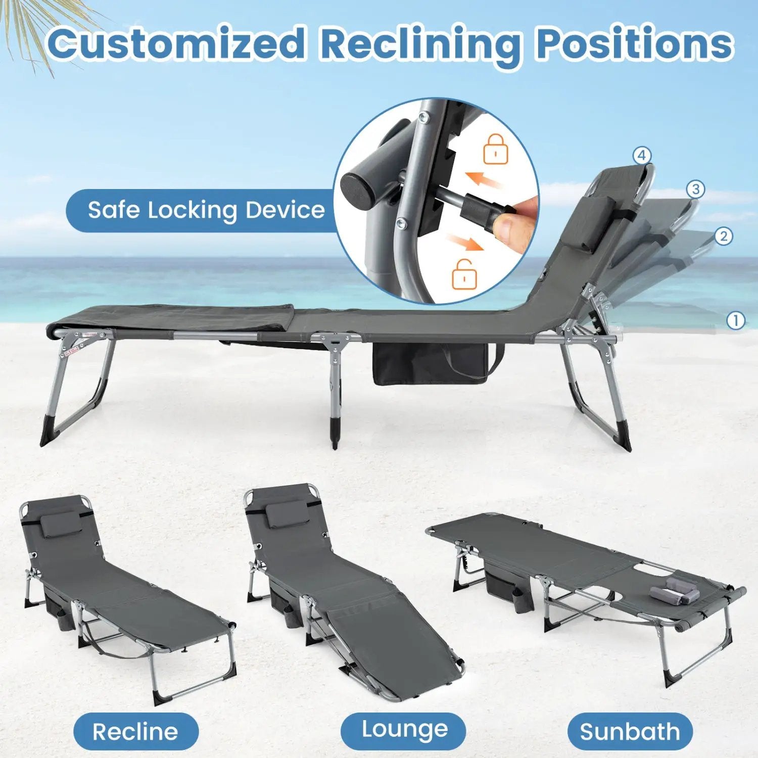 Tanning Chair with Face Arm Holes Portable Sunbathing Chair by DirectDeals