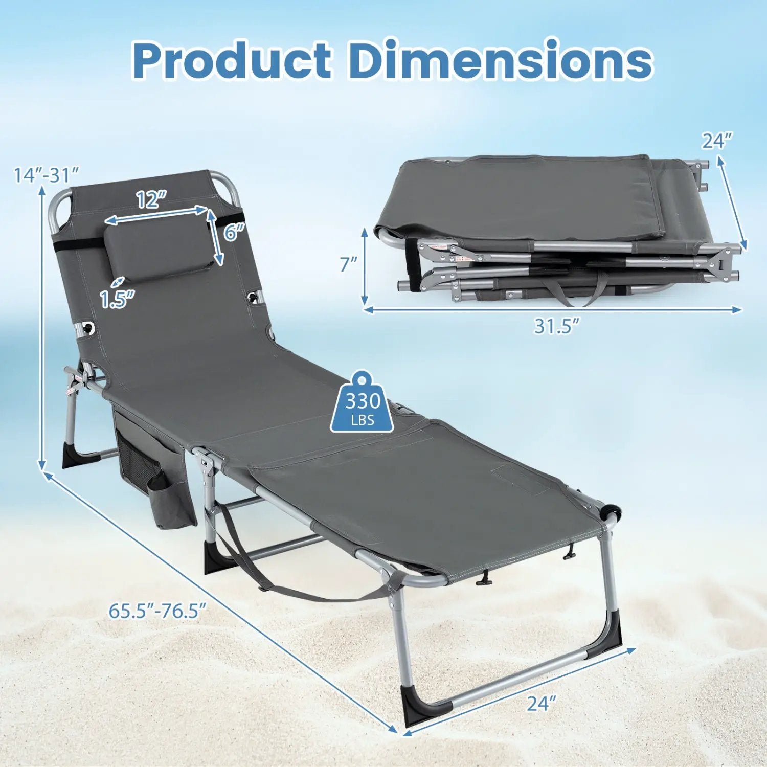 Tanning Chair with Face Arm Holes Portable Sunbathing Chair by DirectDeals