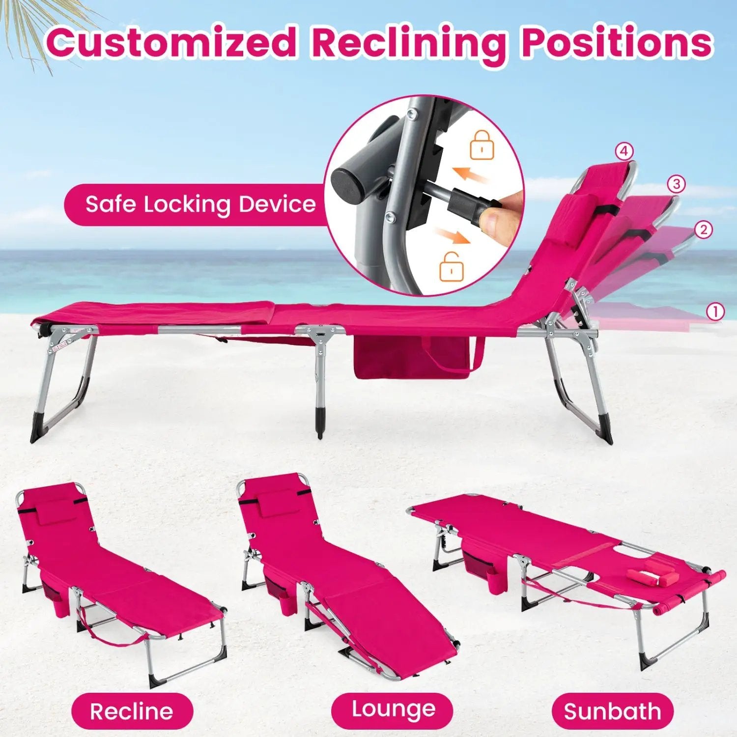 Tanning Chair with Face Arm Holes Portable Sunbathing Chair by DirectDeals