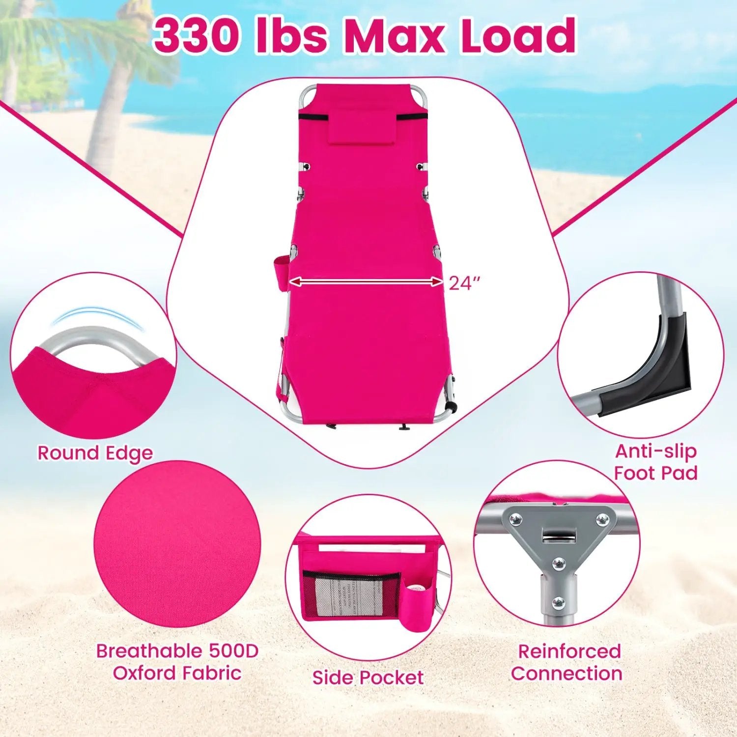 Tanning Chair with Face Arm Holes Portable Sunbathing Chair by DirectDeals