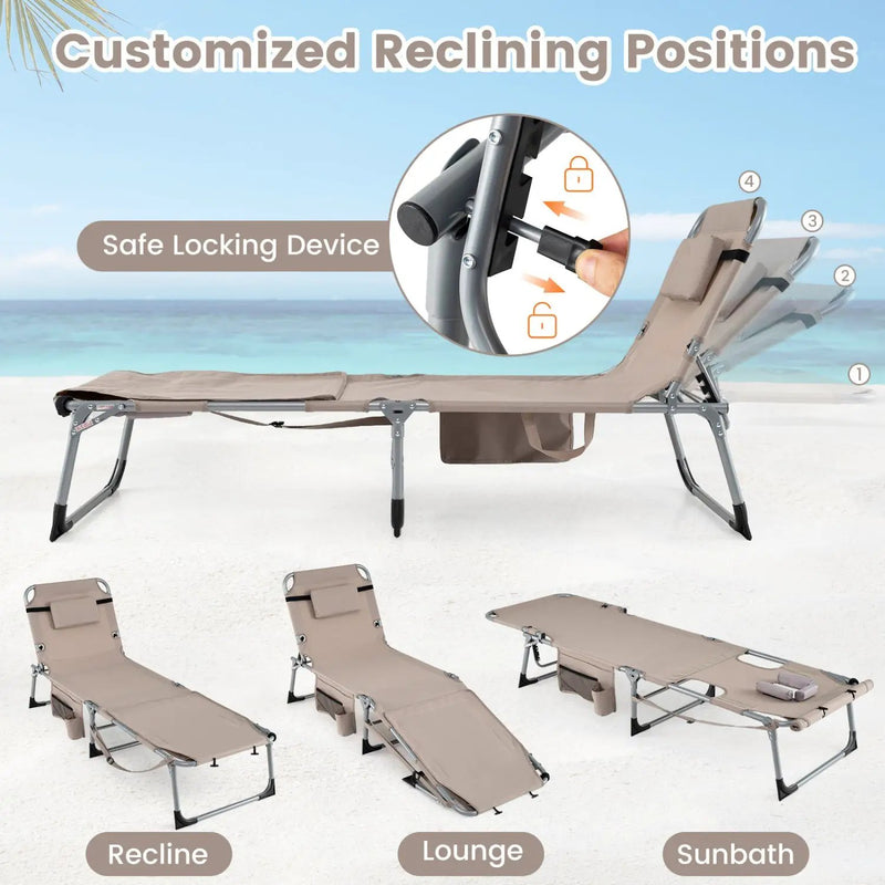 Tanning Chair with Face Arm Holes Portable Sunbathing Chair by DirectDeals