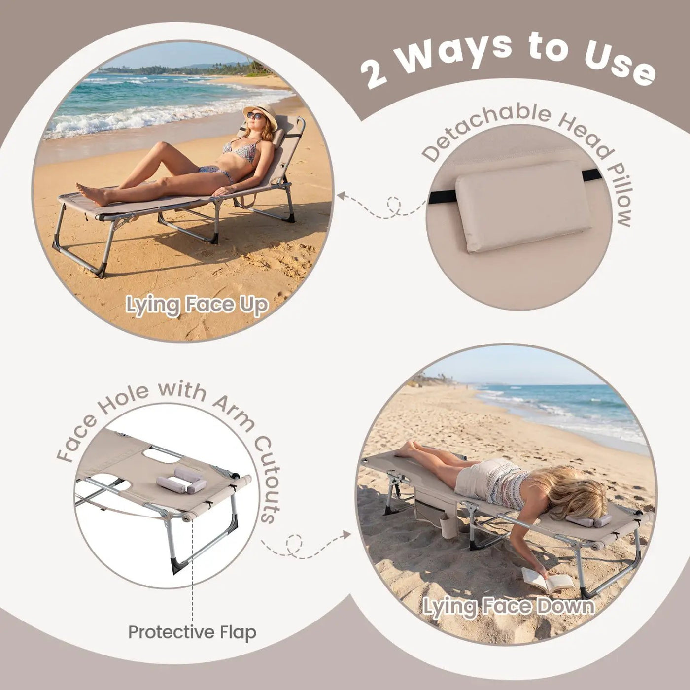 Tanning Chair with Face Arm Holes Portable Sunbathing Chair by DirectDeals