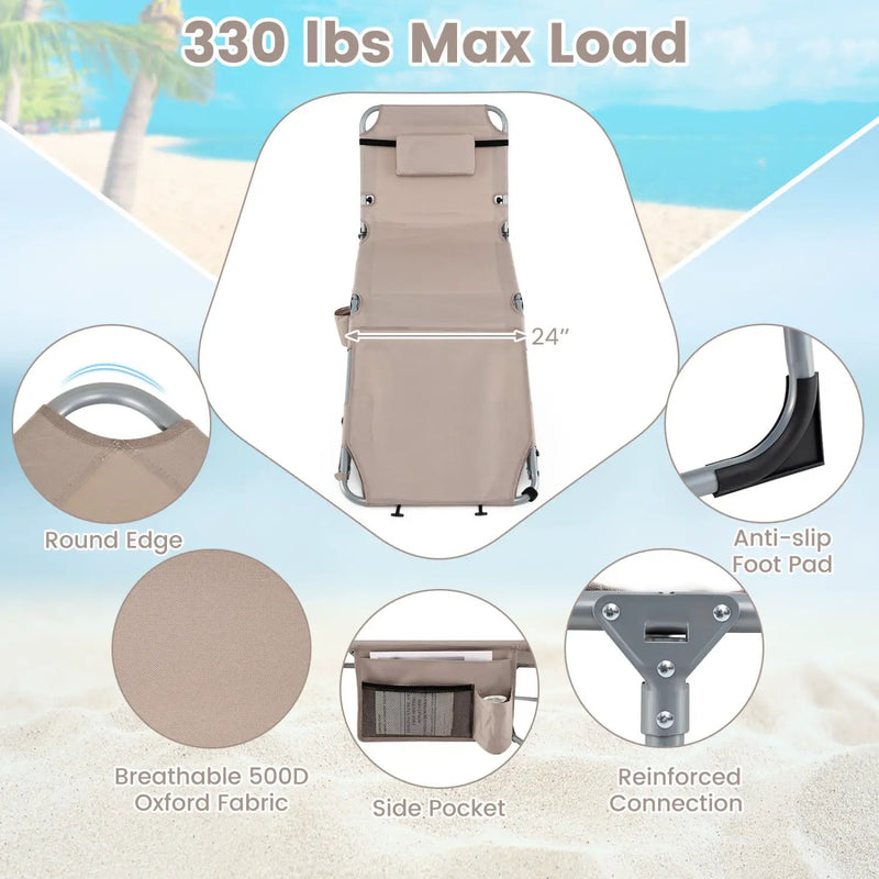 Tanning Chair with Face Arm Holes Portable Sunbathing Chair by DirectDeals