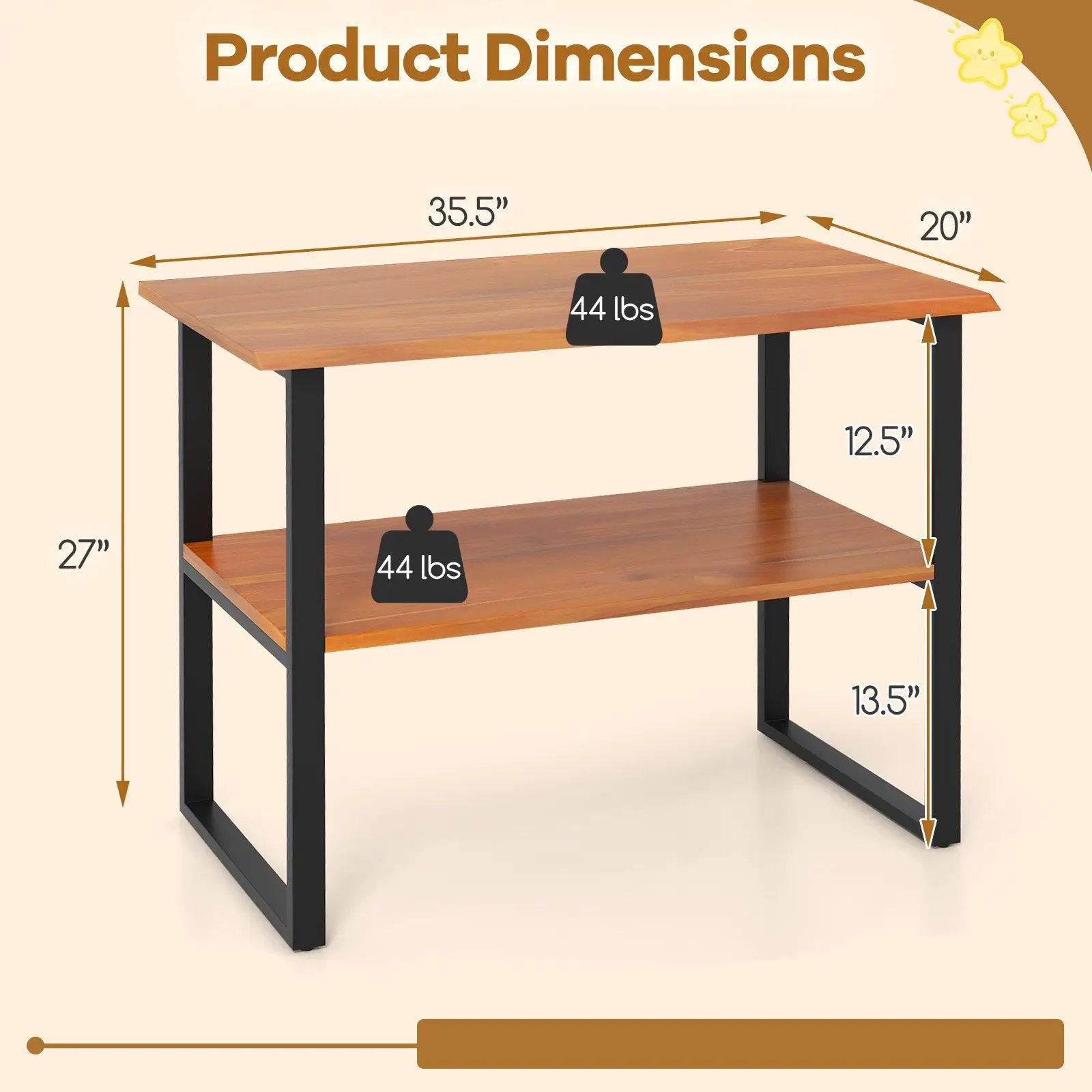 2-Tier Teak Wood End Table Sofa Side for Living Room Hallway Laundry by DirectDeals