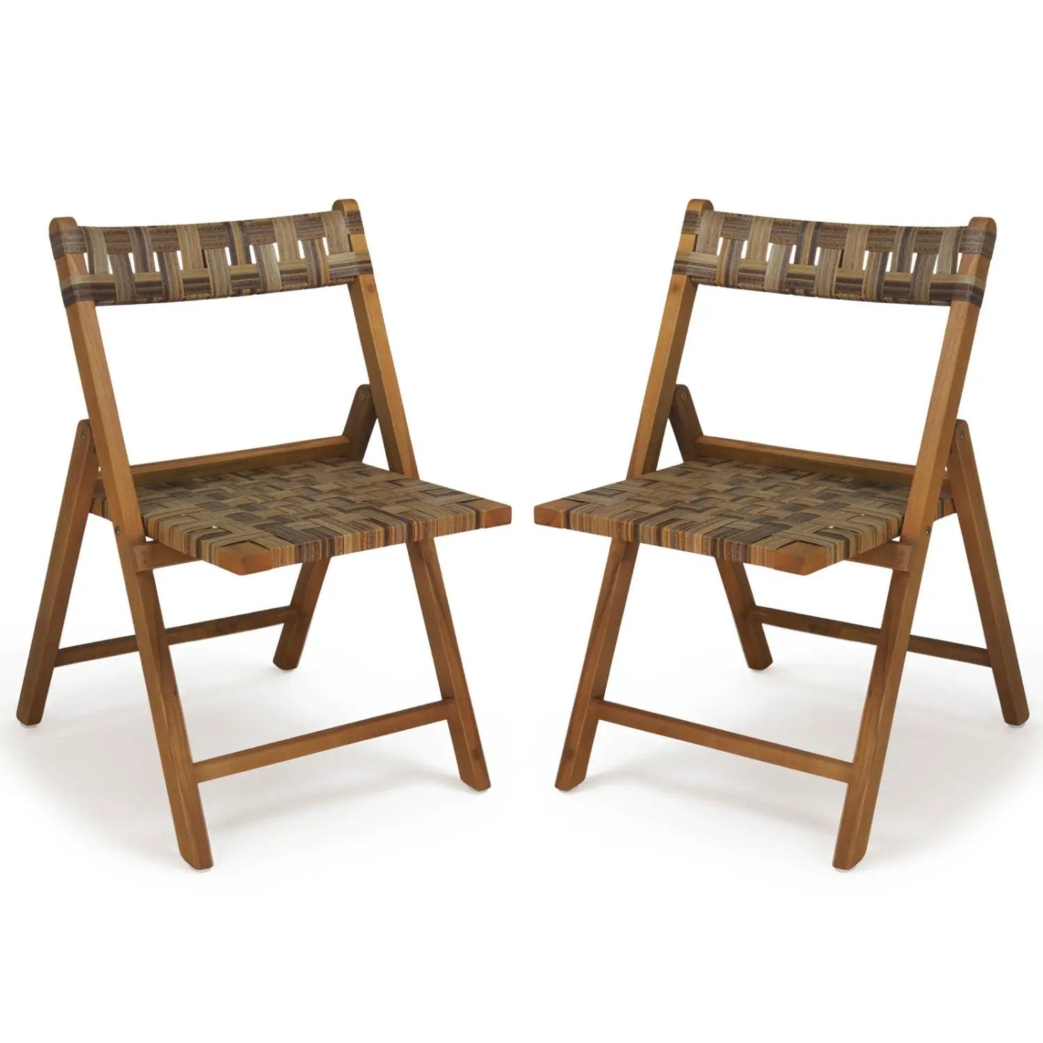 Teak Folding Patio Chairs Set of 2 with Woven Rattan by DirectDeals