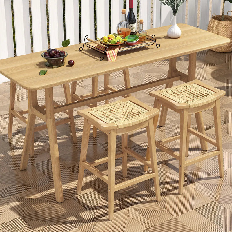 29 Inch Patio Rattan Barstool with Footrest and Saddle Seat by DirectDeals