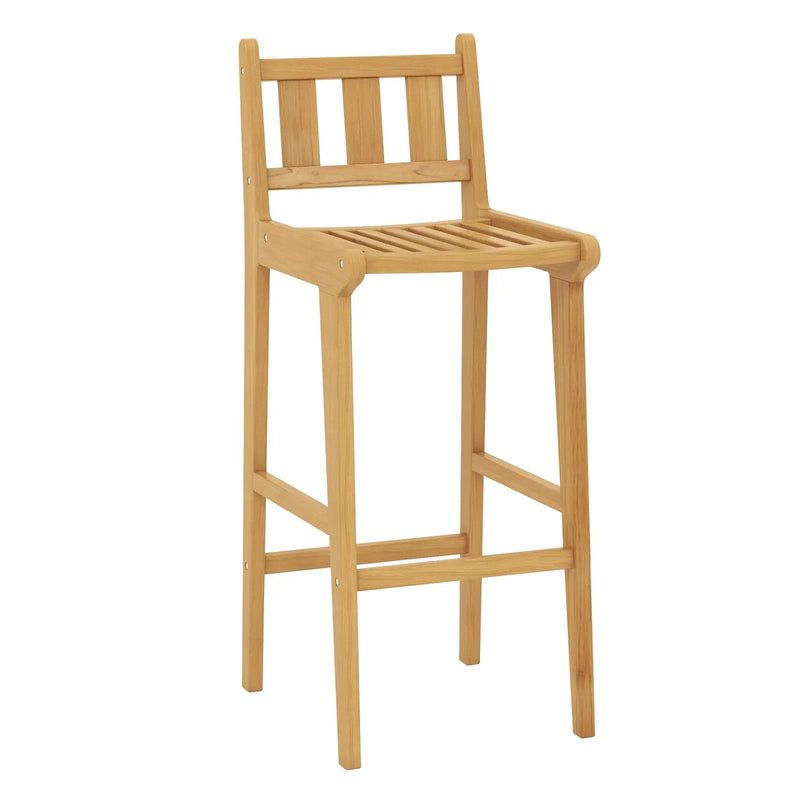 30 Inch Teak Wood Bar Chair with Footrest and Backrest for Deck Poolside Garden by DirectDeals