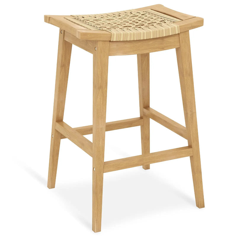 29 Inch Patio Rattan Barstool with Footrest and Saddle Seat by DirectDeals