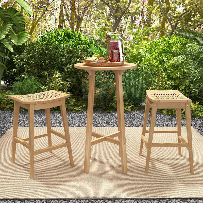 29 Inch Patio Rattan Barstool with Footrest and Saddle Seat by DirectDeals