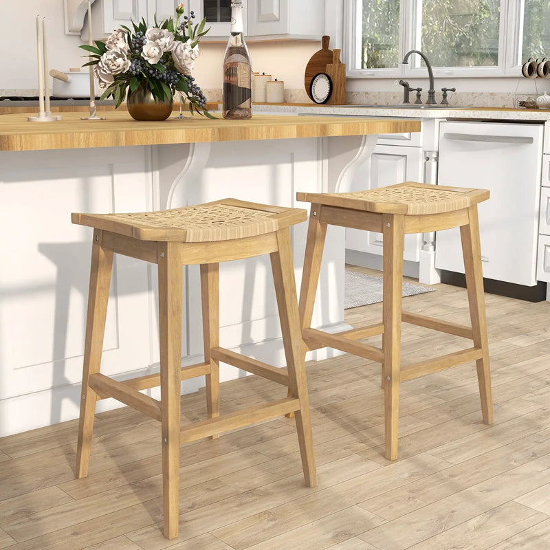 29 Inch Patio Rattan Barstool with Footrest and Saddle Seat by DirectDeals