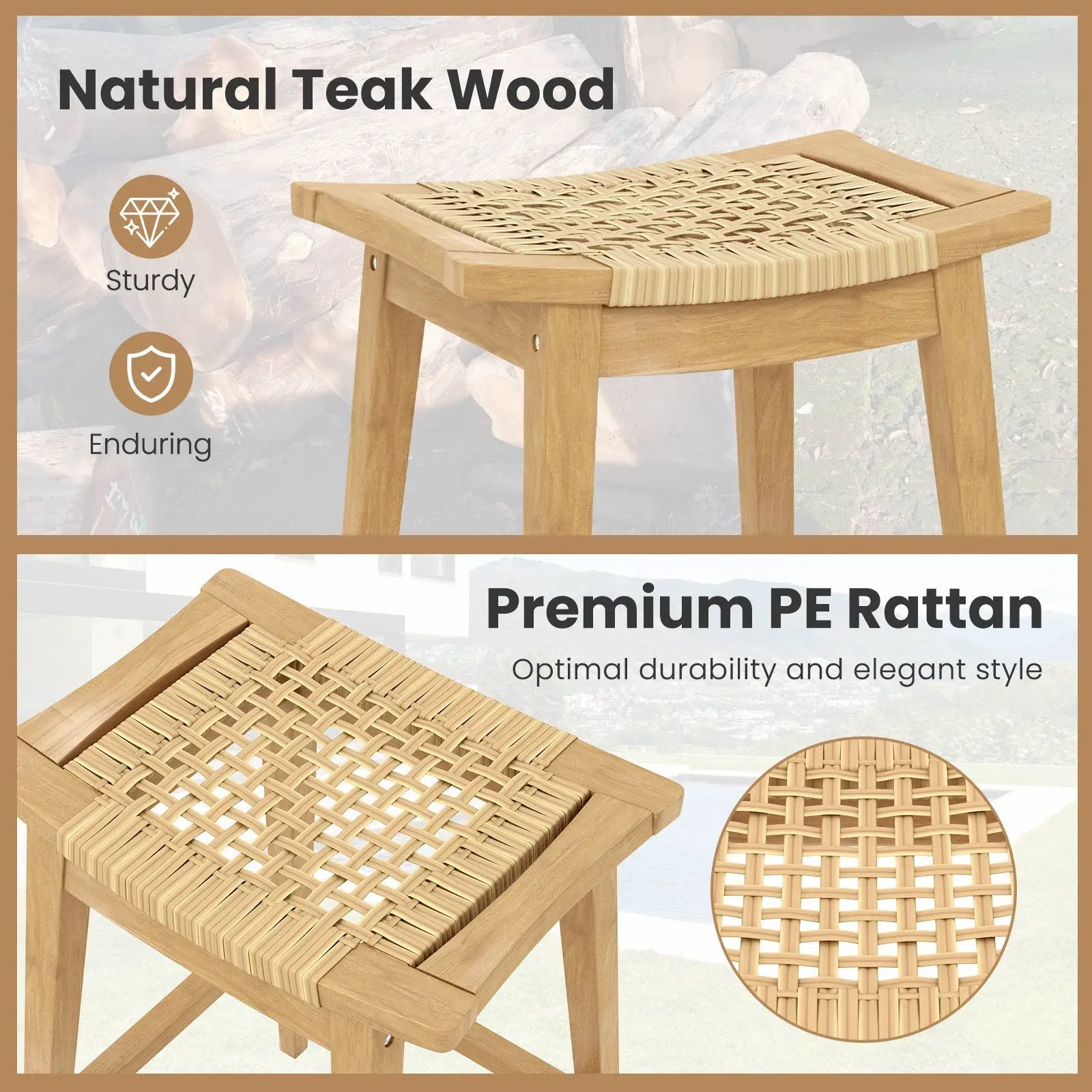 29 Inch Patio Rattan Barstool with Footrest and Saddle Seat by DirectDeals