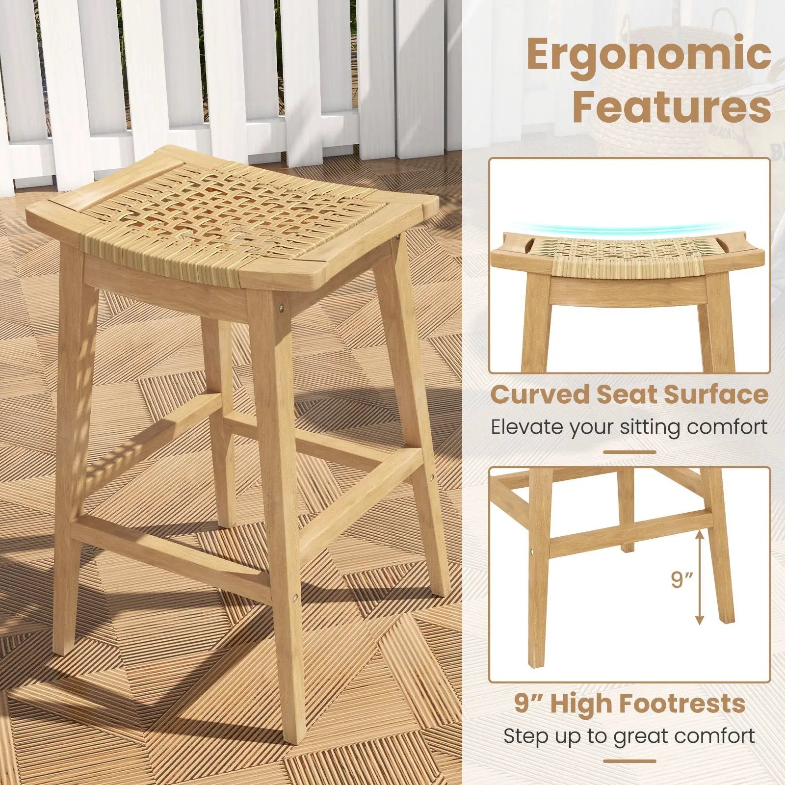 29 Inch Patio Rattan Barstool with Footrest and Saddle Seat by DirectDeals