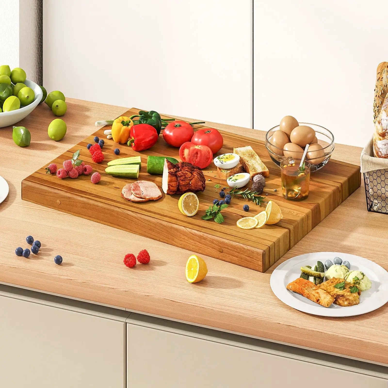 Teak Wood Cutting Board Extra Large 24 Inch Reversible Cutting Board with Handle by DirectDeals