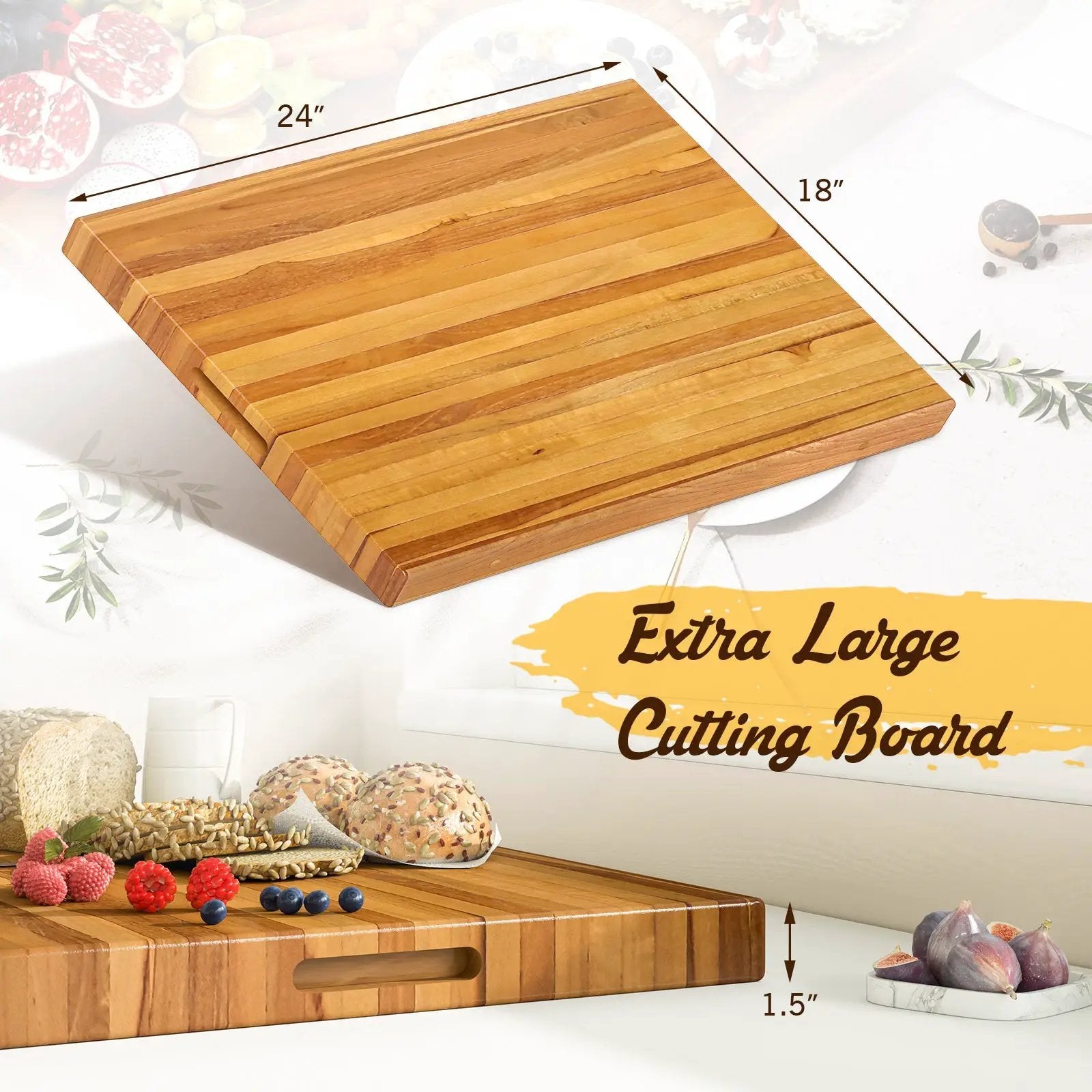 Teak Wood Cutting Board Extra Large 24 Inch Reversible Cutting Board with Handle by DirectDeals