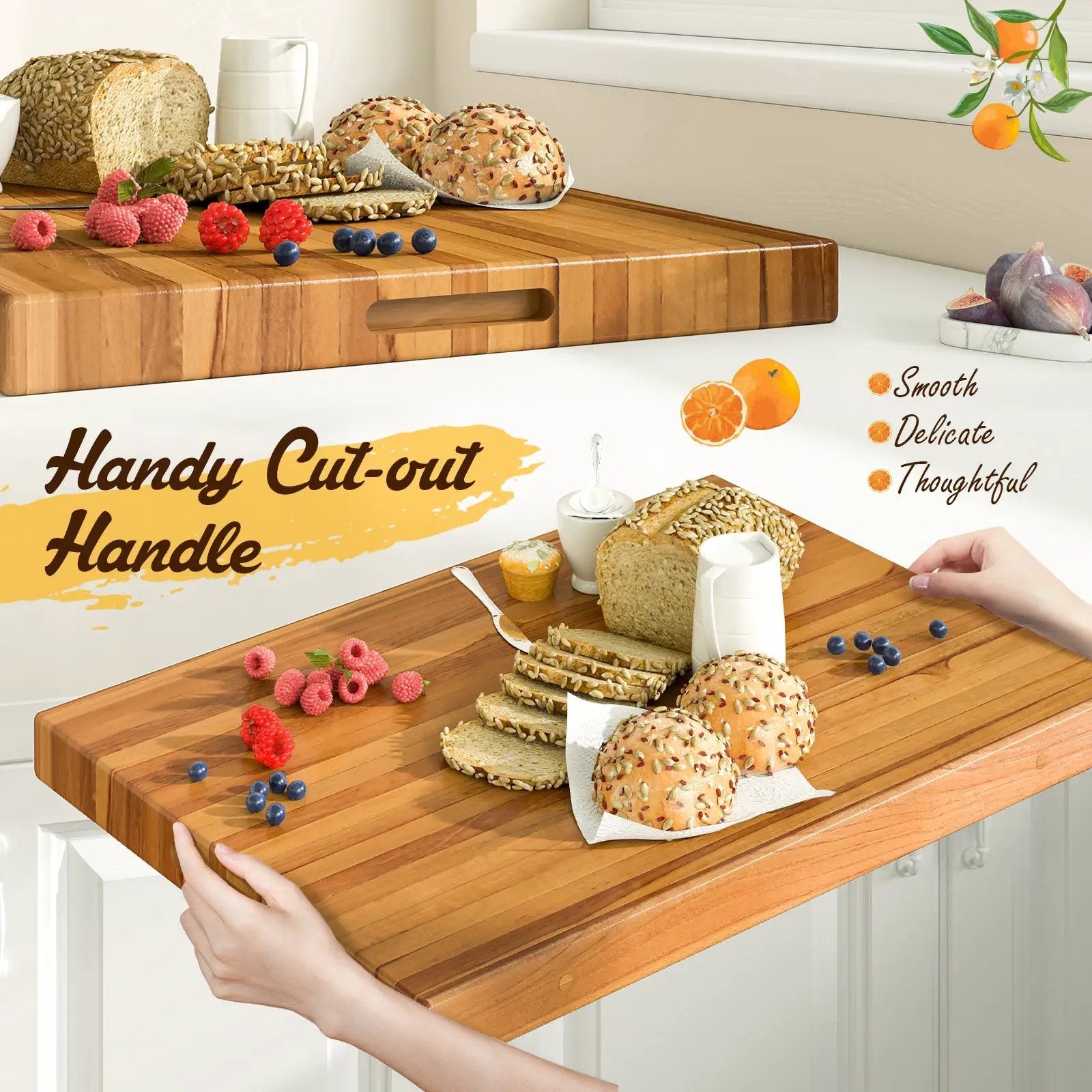 Teak Wood Cutting Board Extra Large 24 Inch Reversible Cutting Board with Handle by DirectDeals