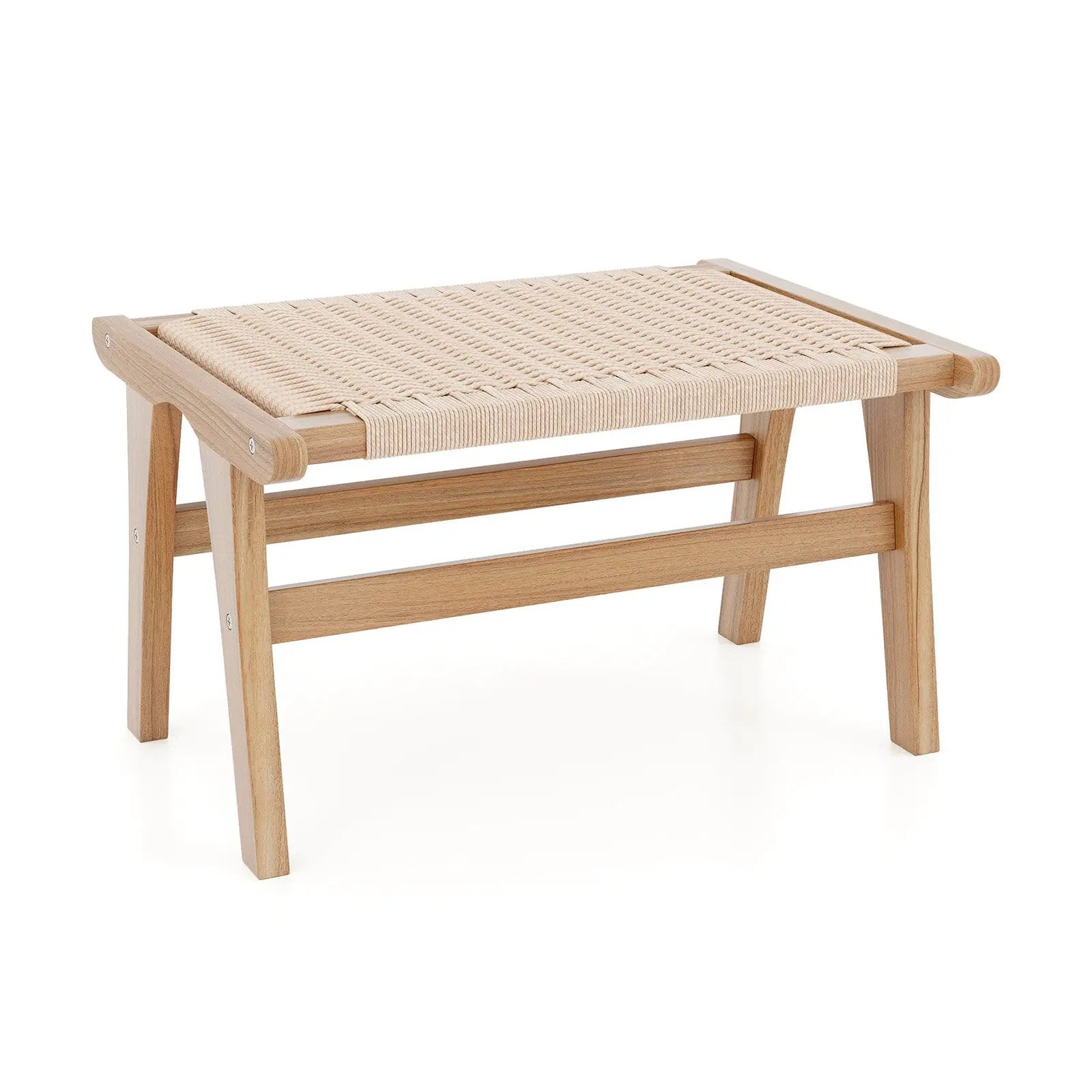 Teak Wood Ottoman Footstool with Braided Rope for Living Room by DirectDeals
