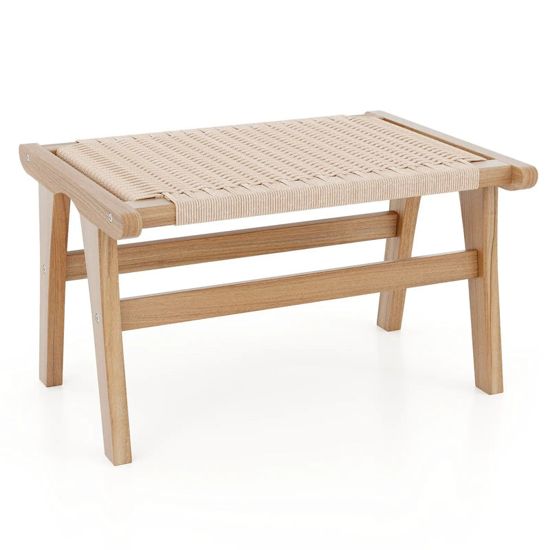 Teak Wood Ottoman Footstool with Braided Rope for Living Room by DirectDeals