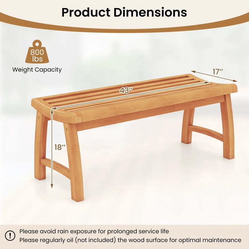 Teak Wood Outdoor Backless Bench with Contoured Slatted Seat by DirectDeals