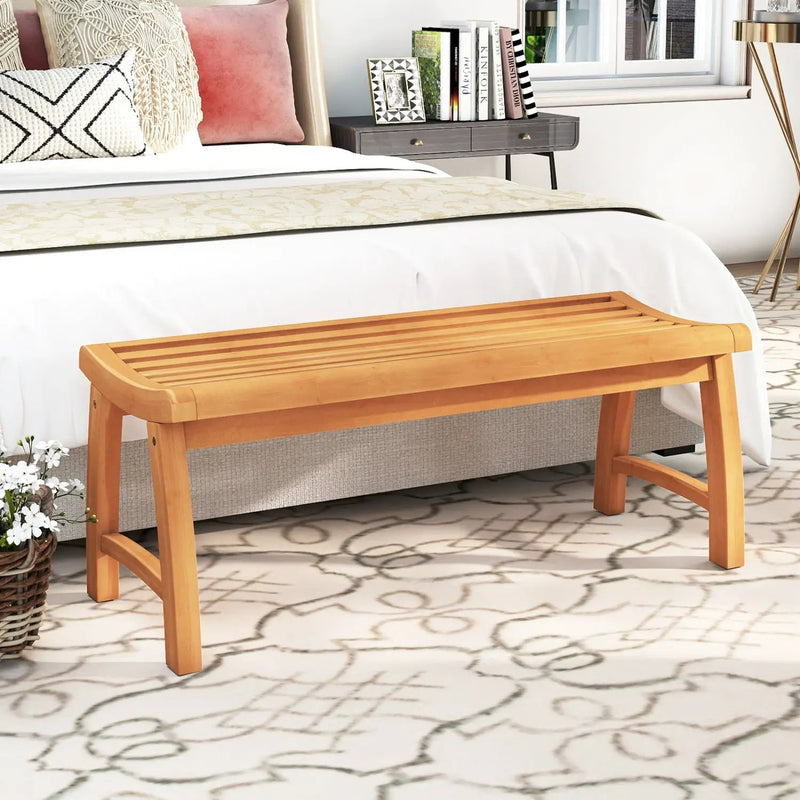 Teak Wood Outdoor Backless Bench with Contoured Slatted Seat by DirectDeals