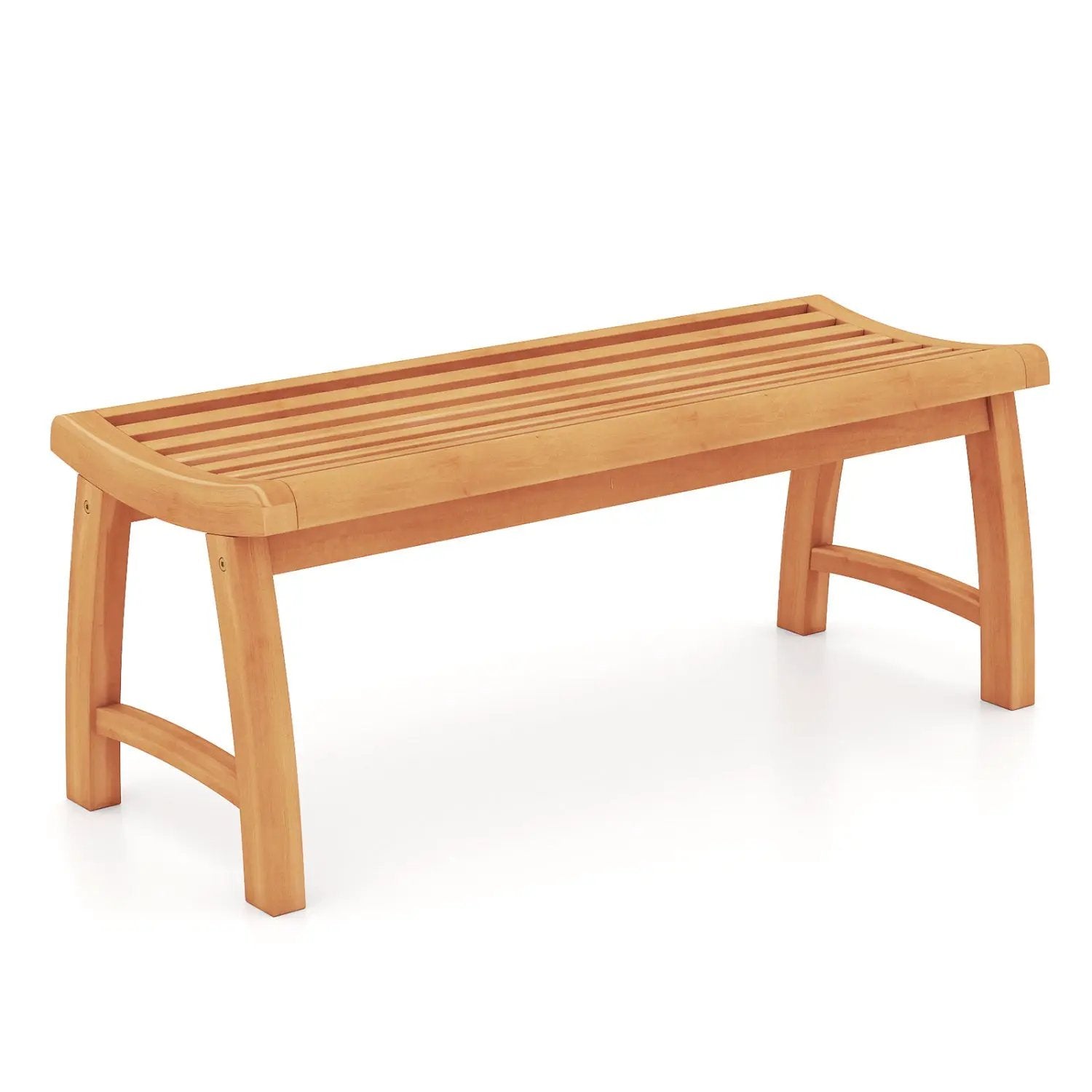 Teak Wood Outdoor Backless Bench with Contoured Slatted Seat by DirectDeals