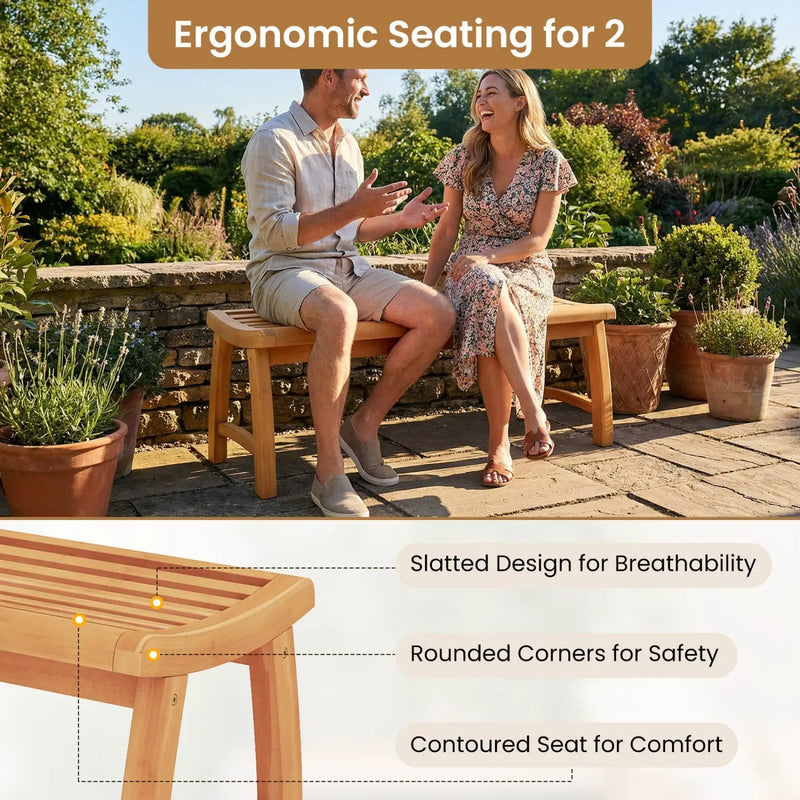 Teak Wood Outdoor Backless Bench with Contoured Slatted Seat by DirectDeals