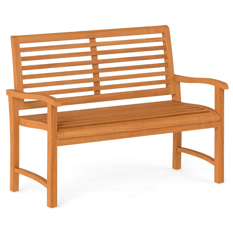 Teak Wood Outdoor Garden Bench with Slatted Backrest and Seat by DirectDeals