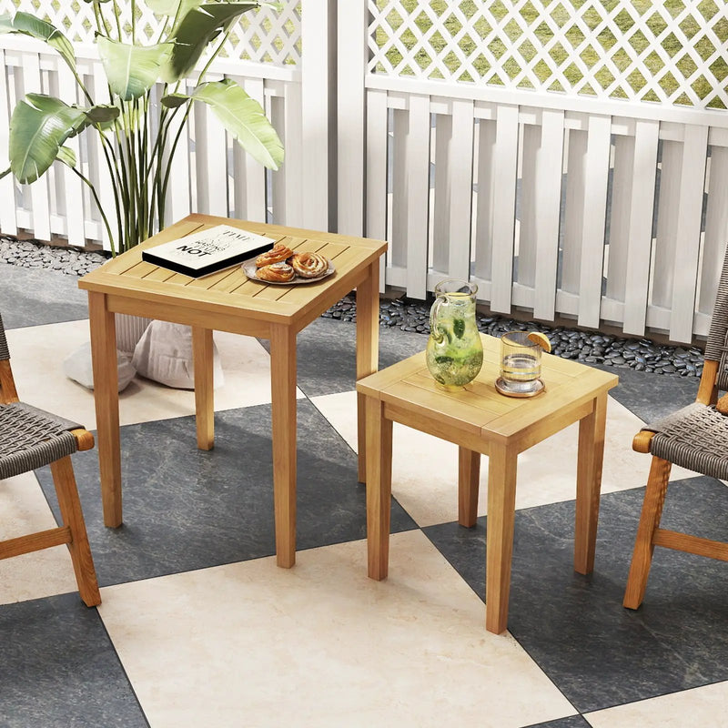 2 Pieces Space Saving Design Teak Wood Outdoor Patio Nesting Table by DirectDeals