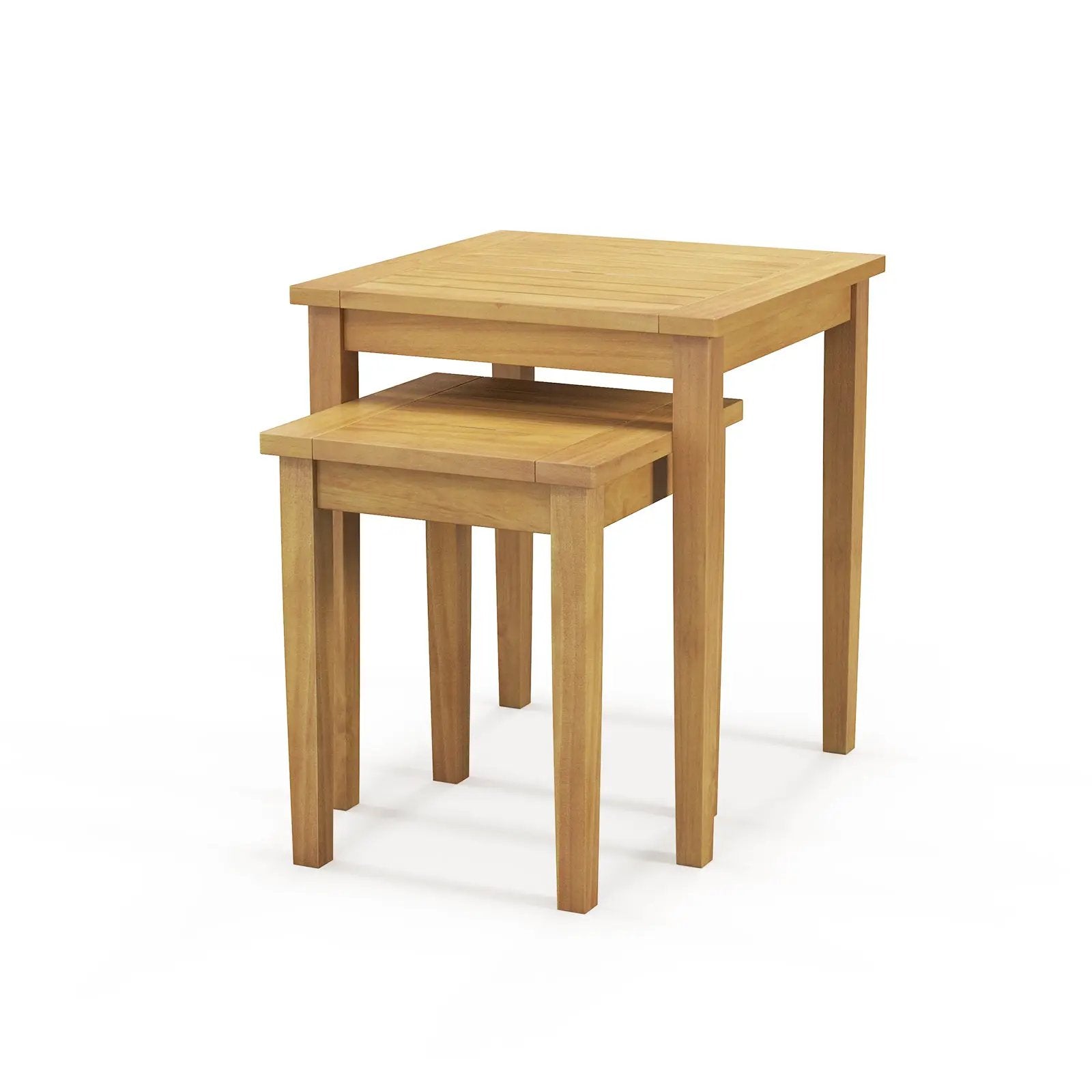 2 Pieces Space Saving Design Teak Wood Outdoor Patio Nesting Table by DirectDeals