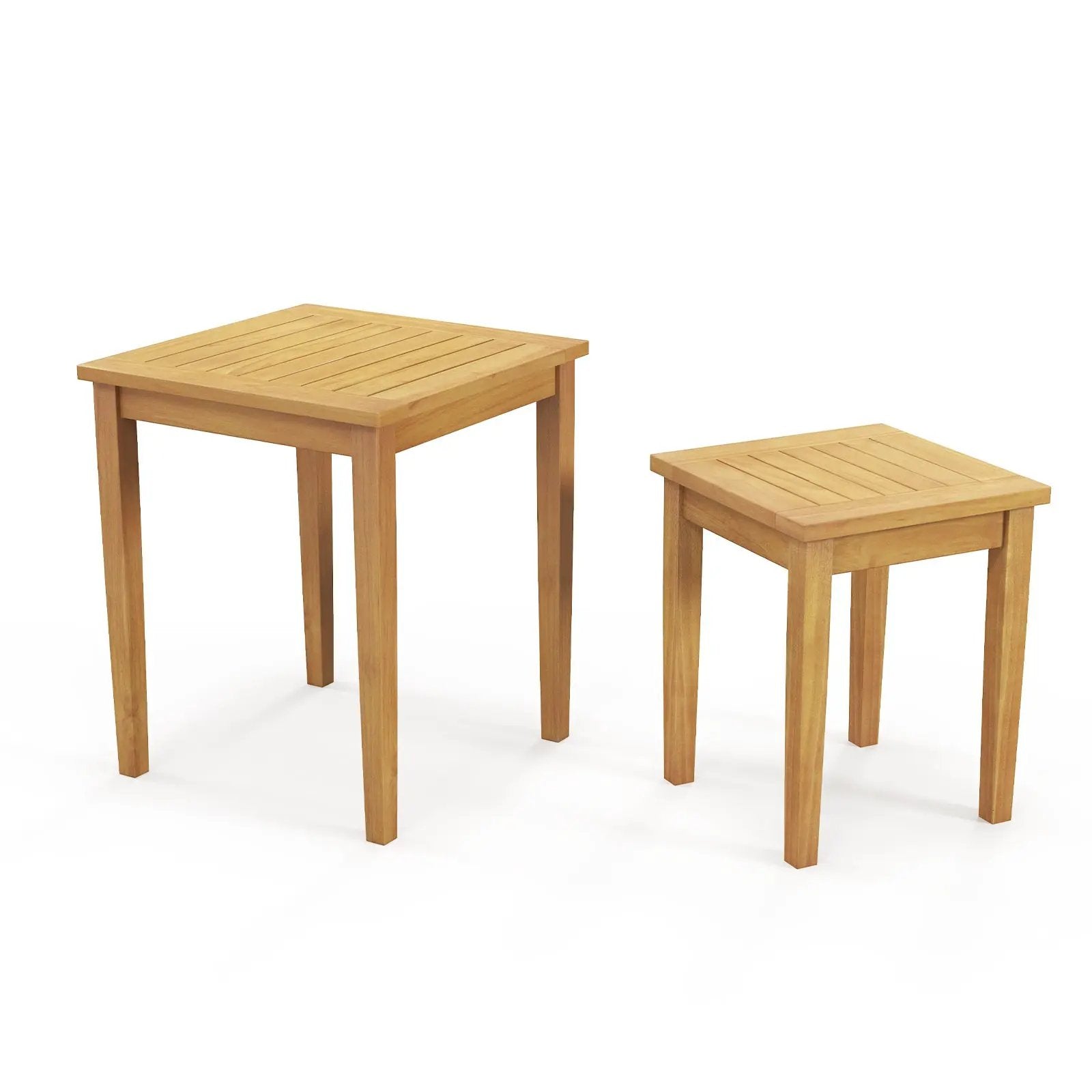 2 Pieces Space Saving Design Teak Wood Outdoor Patio Nesting Table by DirectDeals