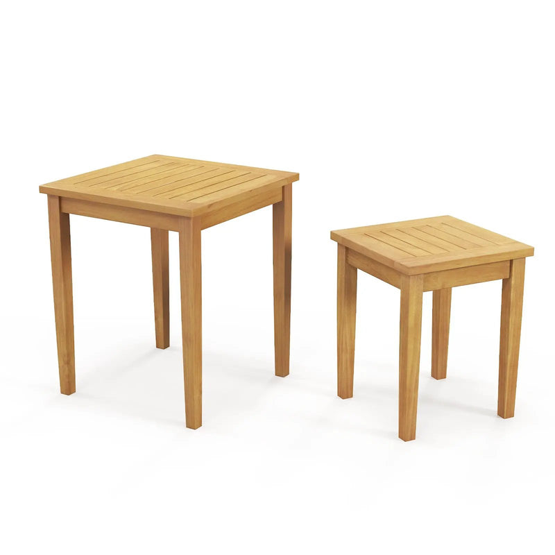 2 Pieces Space Saving Design Teak Wood Outdoor Patio Nesting Table by DirectDeals