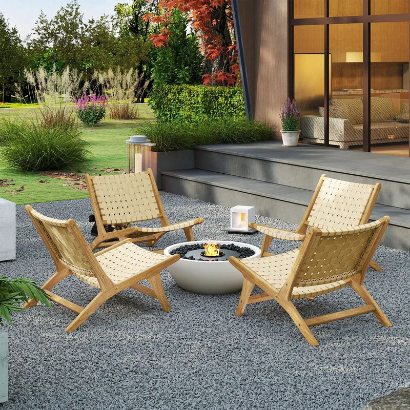 Teak Wood Patio Chair Armless with Webbing Seat and Backrest-Natural by DirectDeals