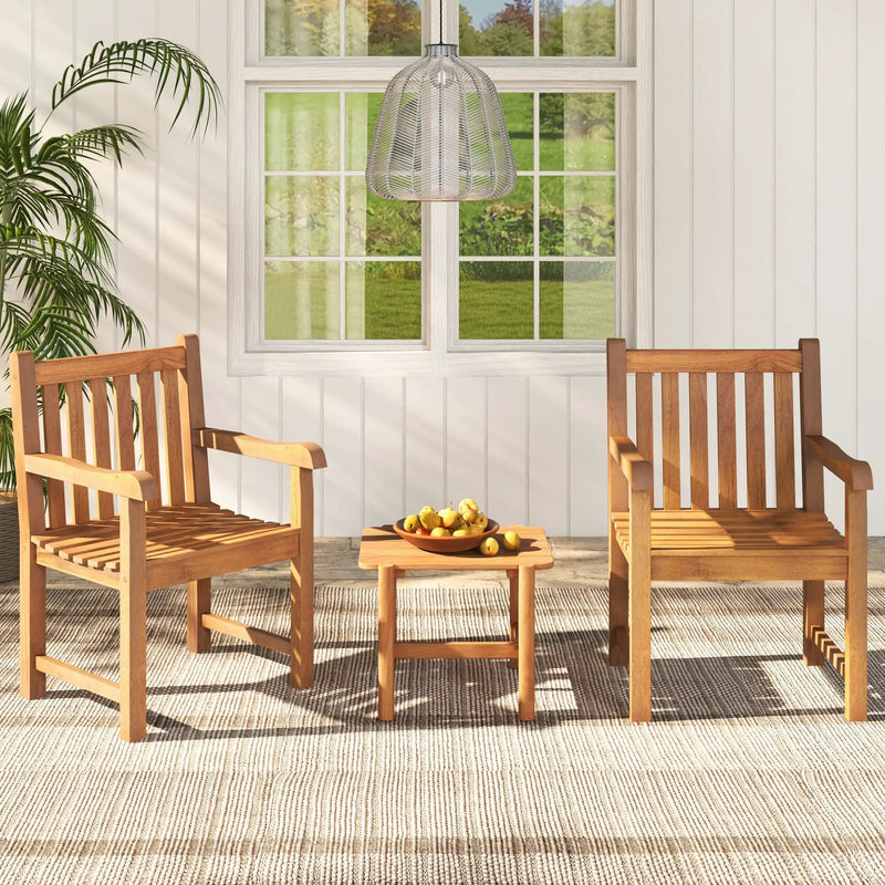 Teak Wood Patio Dining Chair with Slatted Seat Backrest and Solid Legs by DirectDeals