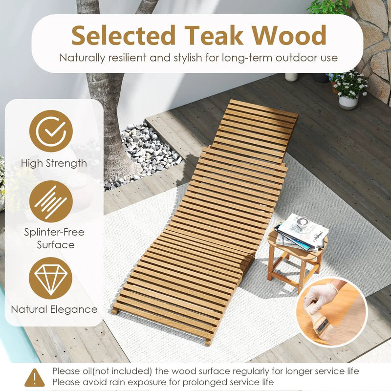 Teak Wood Patio Folding Chaise Lounge Chair with Slatted Seat by DirectDeals