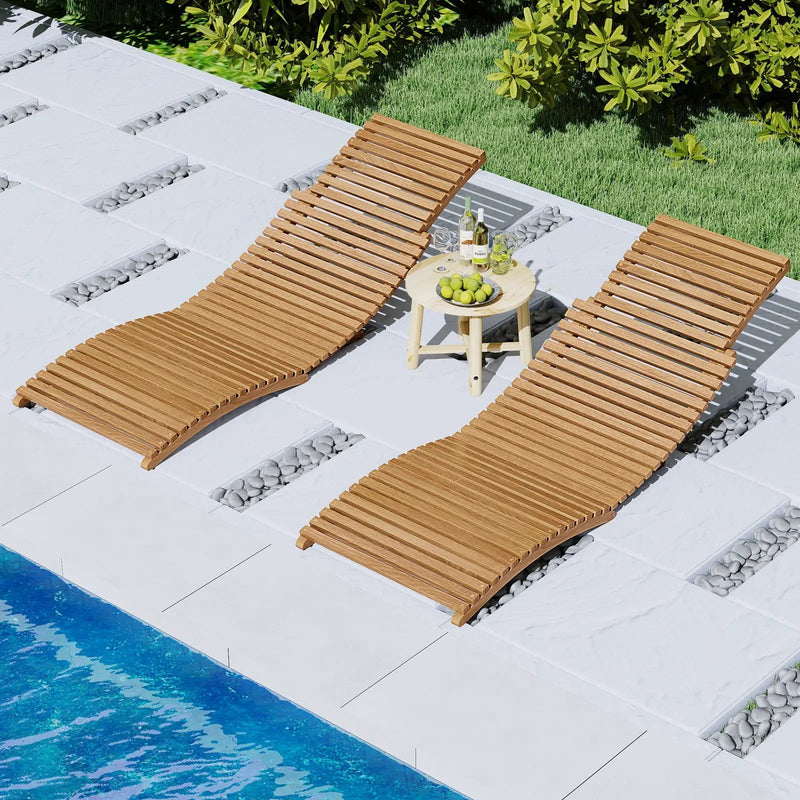 Teak Wood Patio Folding Chaise Lounge Chair with Slatted Seat by DirectDeals