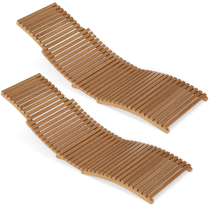 Teak Wood Patio Folding Chaise Lounge Chair with Slatted Seat by DirectDeals