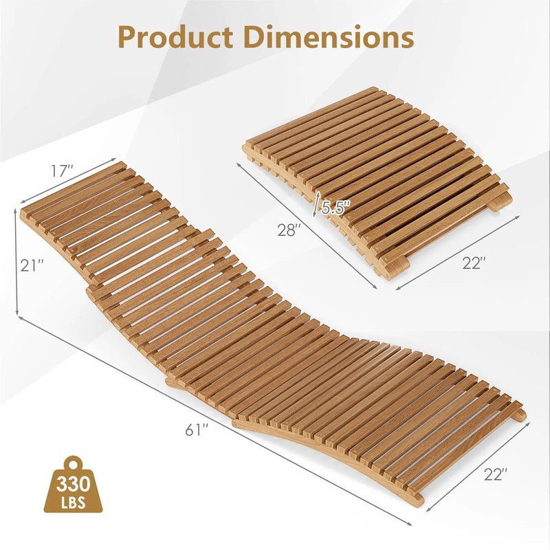 Teak Wood Patio Folding Chaise Lounge Chair with Slatted Seat by DirectDeals