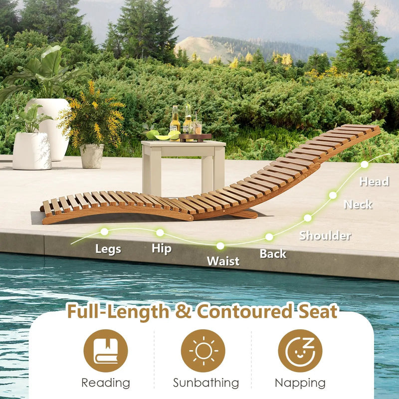 Teak Wood Patio Folding Chaise Lounge Chair with Slatted Seat by DirectDeals