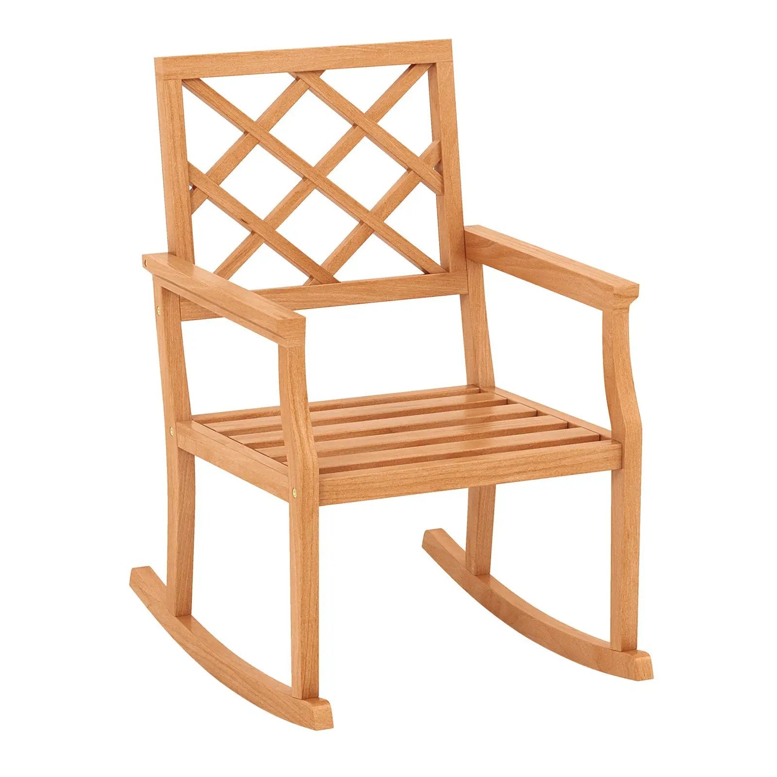 Teak Wood Rocking Chair Oversized Porch Rocker with Backrest and Slatted Seat by DirectDeals