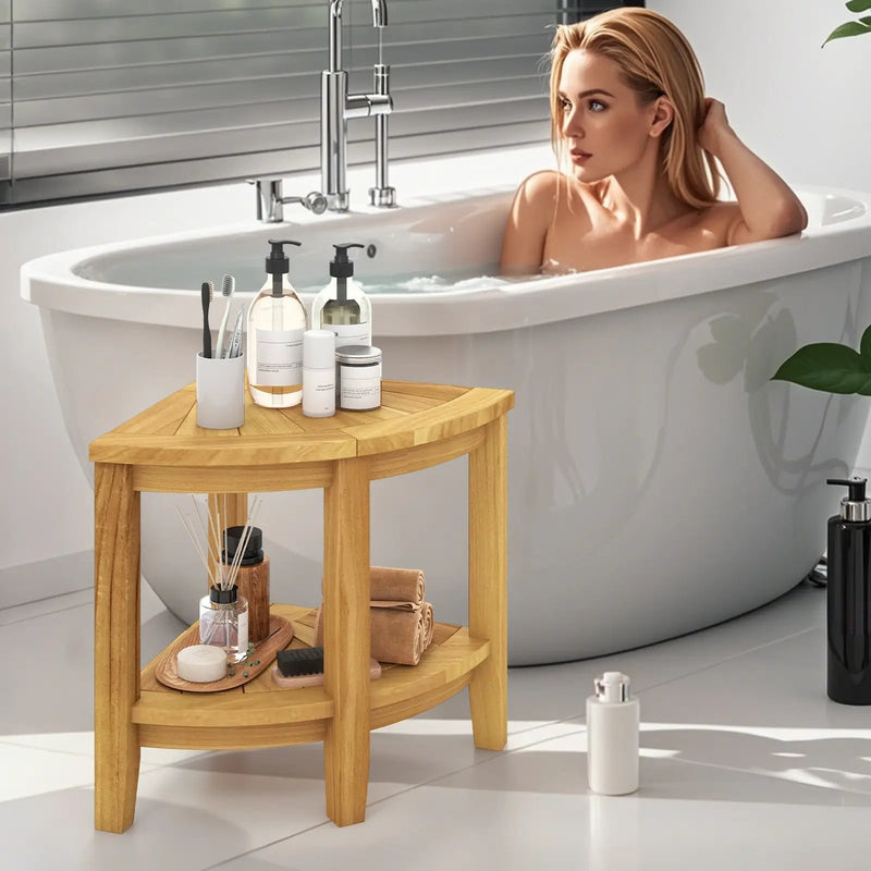 Teak Wood Shower Bench with Storage Shelf for Inside Shower to Sit on by DirectDeals