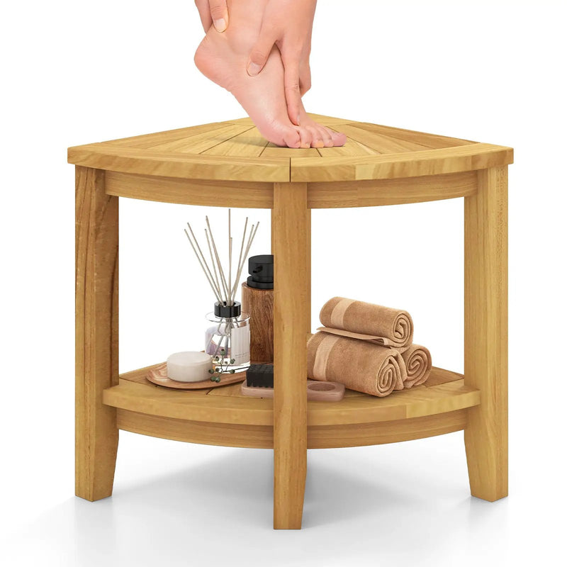 Teak Wood Shower Bench with Storage Shelf for Inside Shower to Sit on by DirectDeals