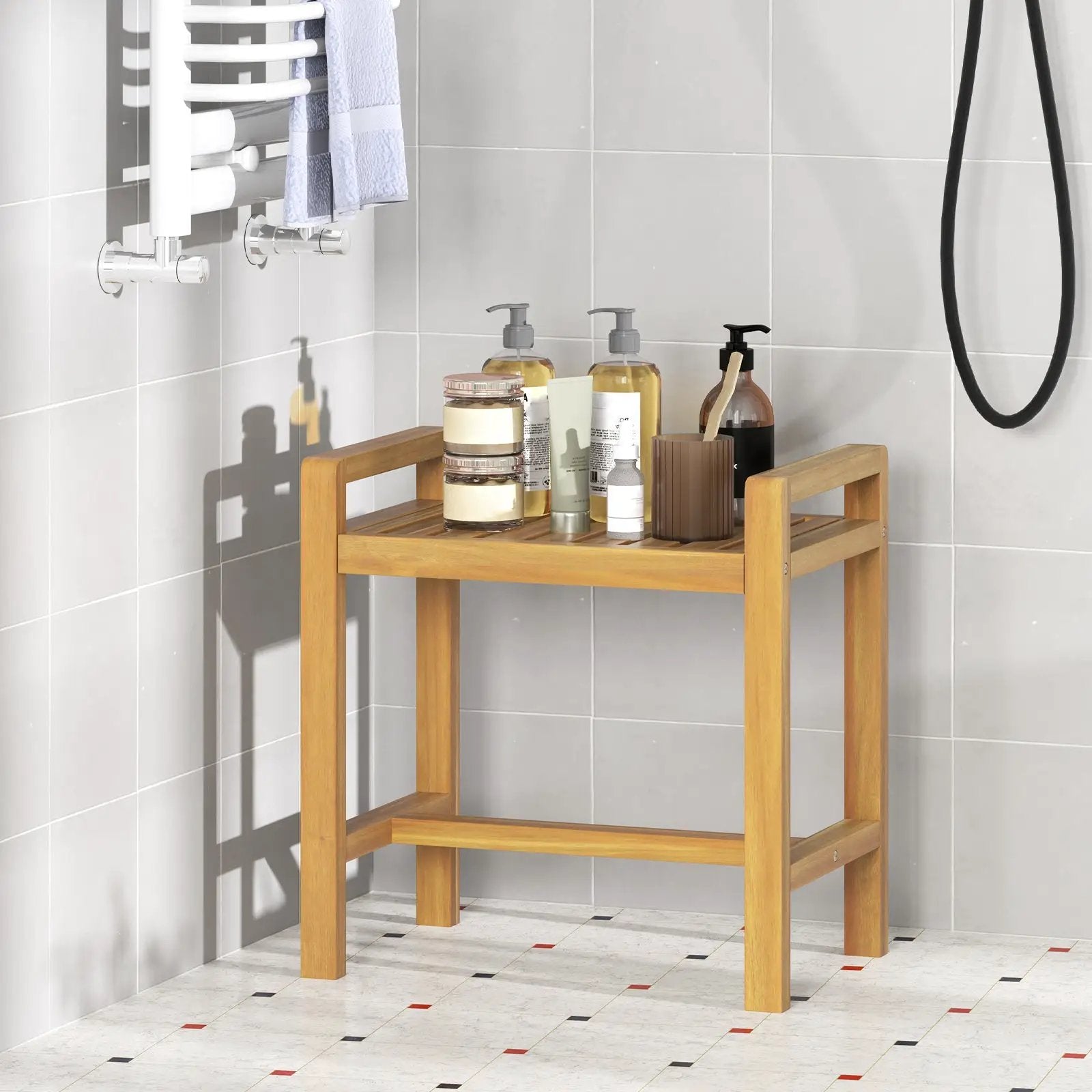Teak Wood Shower Bench for Inside Shower Shaving Legs by DirectDeals