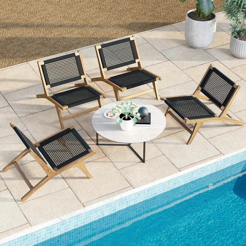 Indoor Outdoor Teak Wooden Chair with Handwoven Cordage Seat and Backrest by DirectDeals