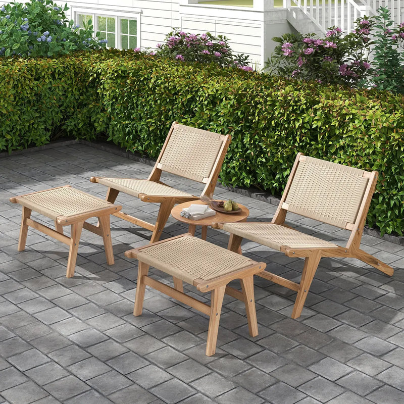 Teak Wooden Chair with Braided Rope Seat and Backrest for Backyard by DirectDeals