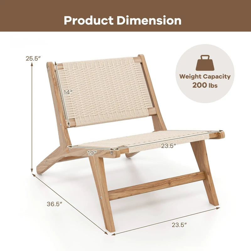 Teak Wooden Chair with Braided Rope Seat and Backrest for Backyard by DirectDeals
