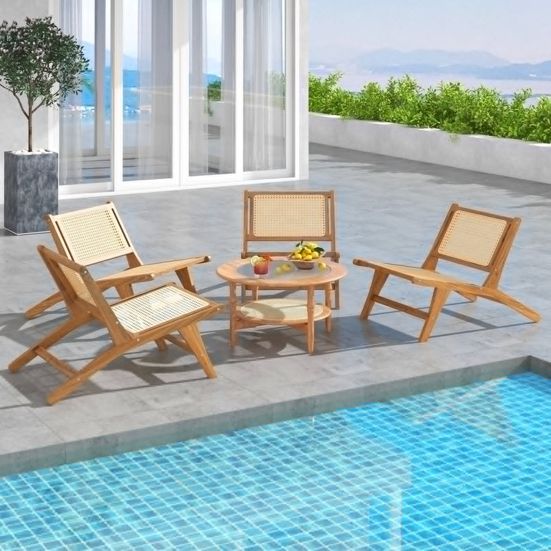 Teak Wooden Chair with Handwoven Rattan Seat and Backrest by DirectDeals