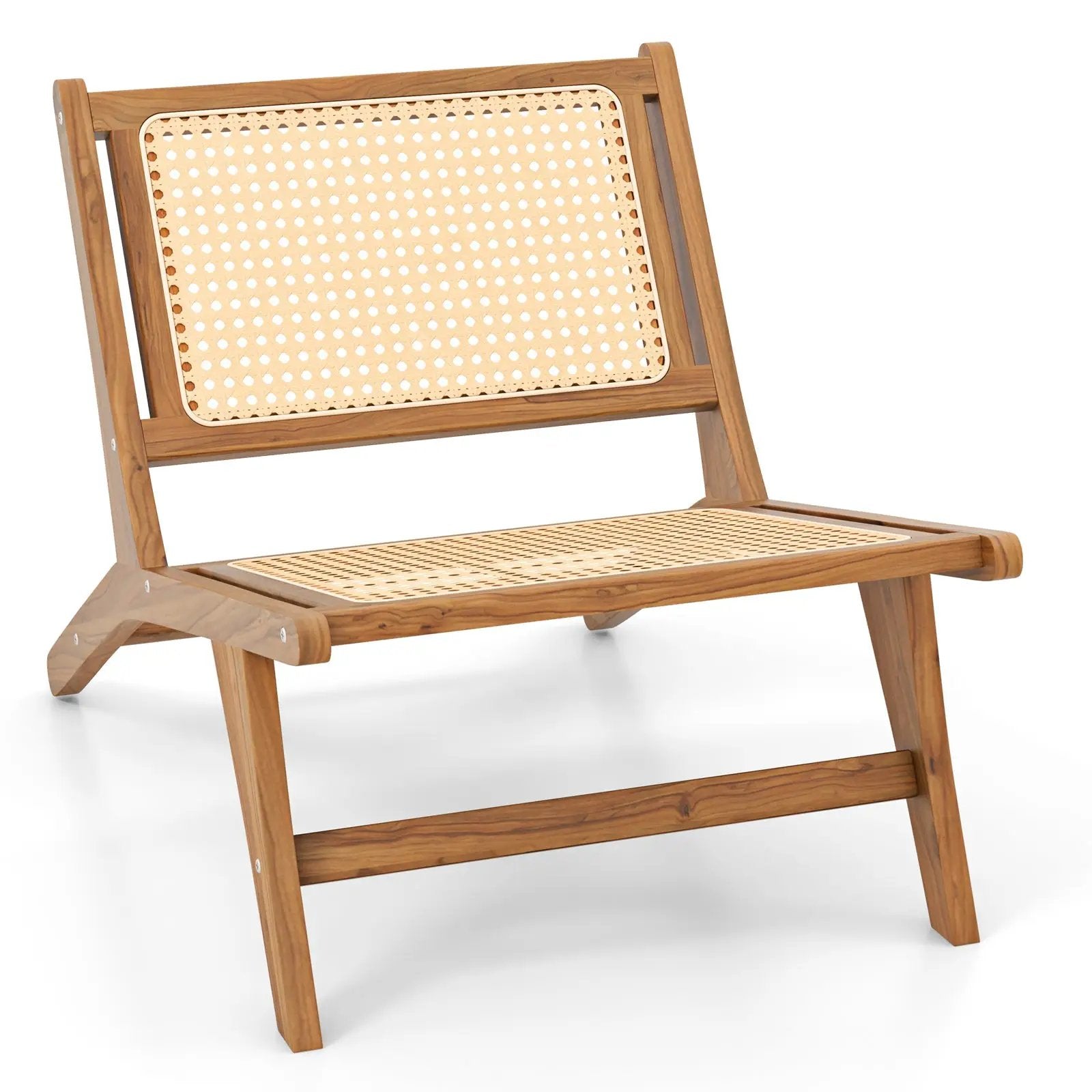Teak Wooden Chair with Handwoven Rattan Seat and Backrest by DirectDeals